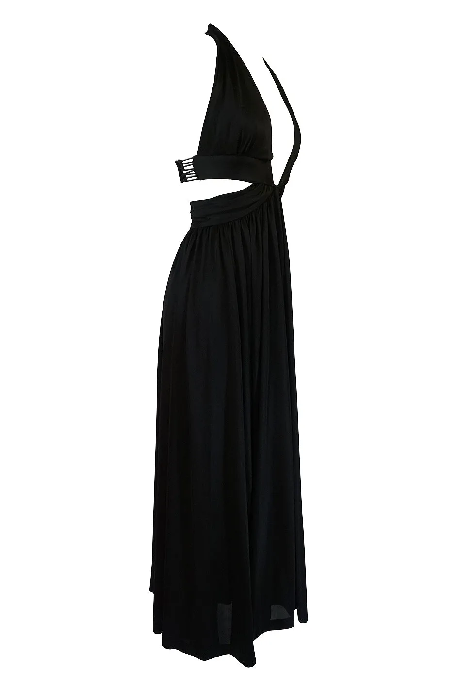 1970s Lanvin Plunge Front Backless Nylon Jersey Halter Dress