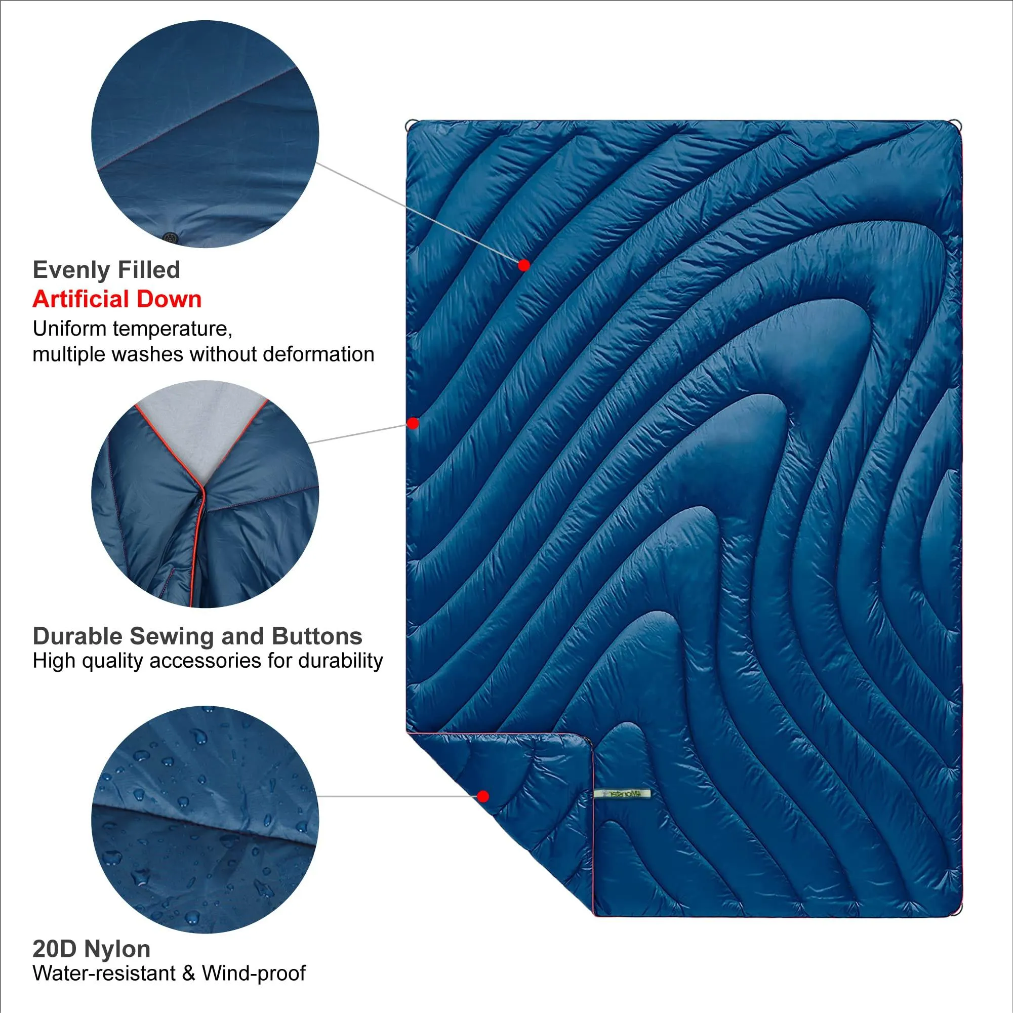 4Monster Water-resistant Double Puffy Camping Packable Blanket