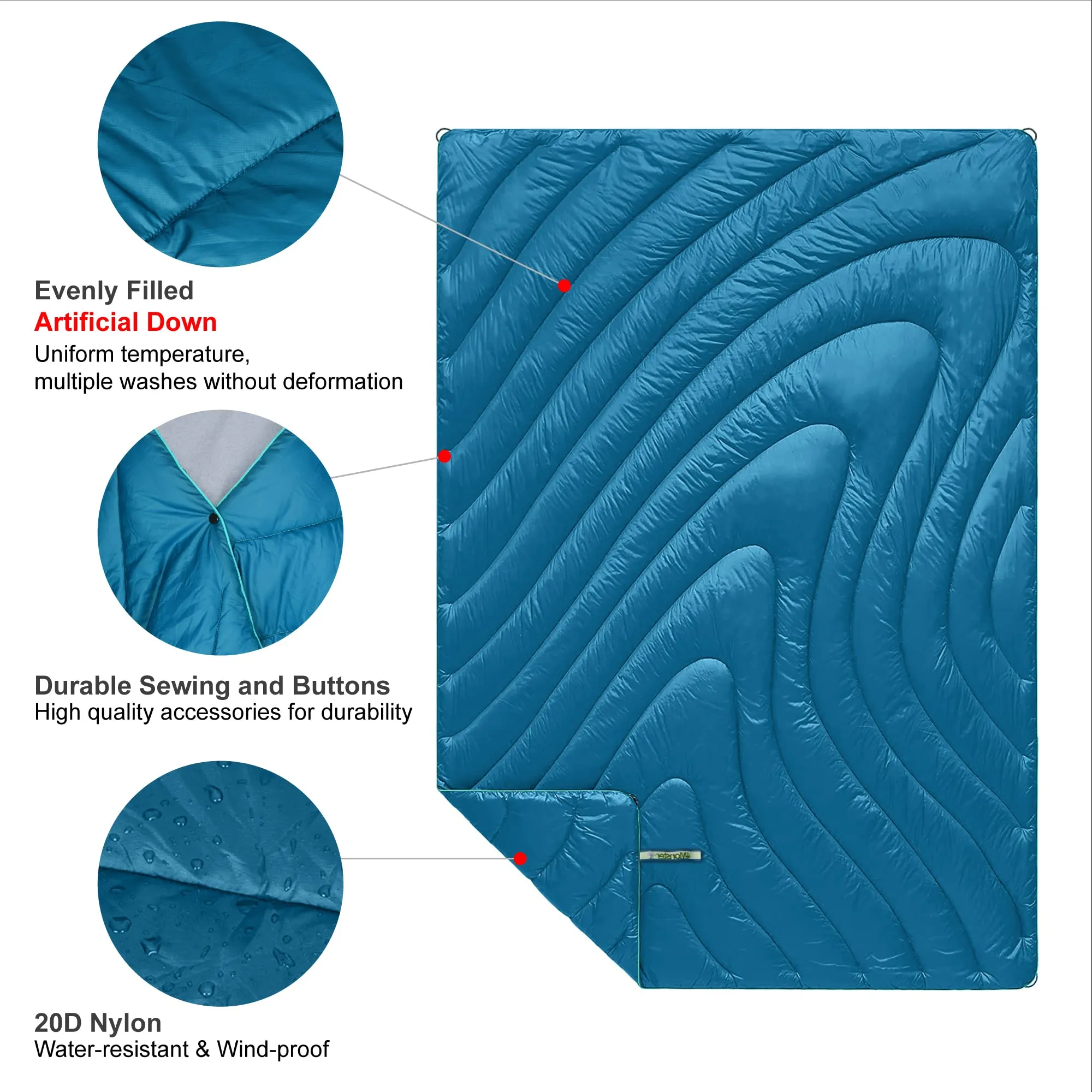 4Monster Water-resistant Double Puffy Camping Packable Blanket