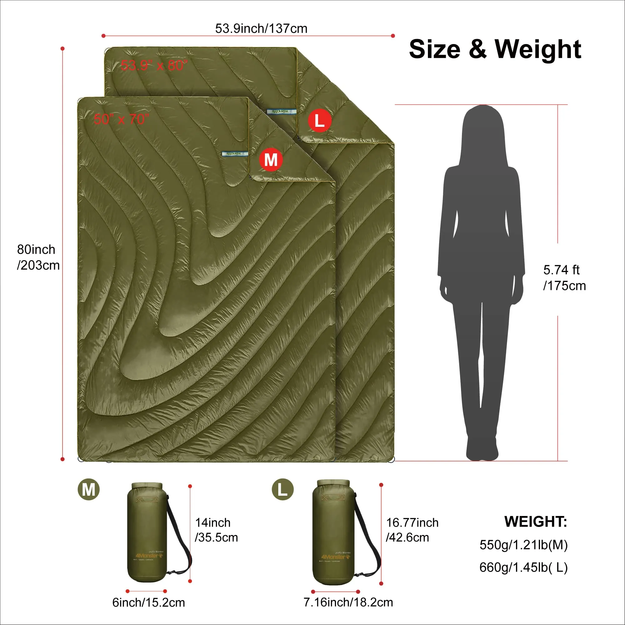 4Monster Water-resistant Double Puffy Camping Packable Blanket
