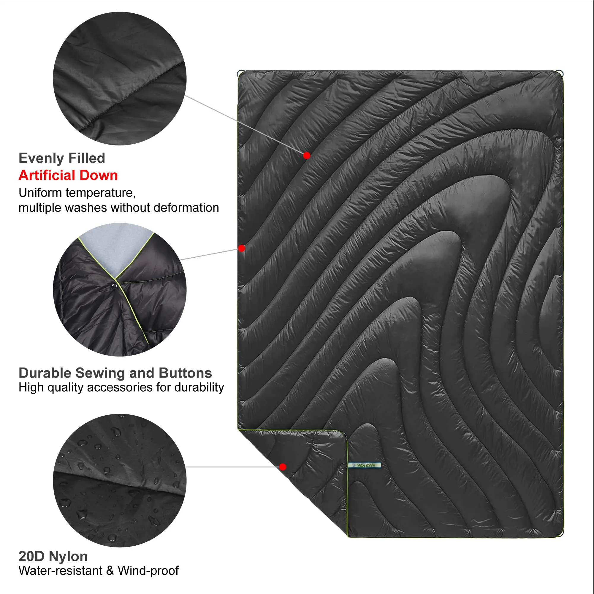 4Monster Water-resistant Double Puffy Camping Packable Blanket