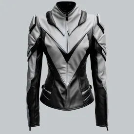 Black And White Faux Leather Biker Jacket