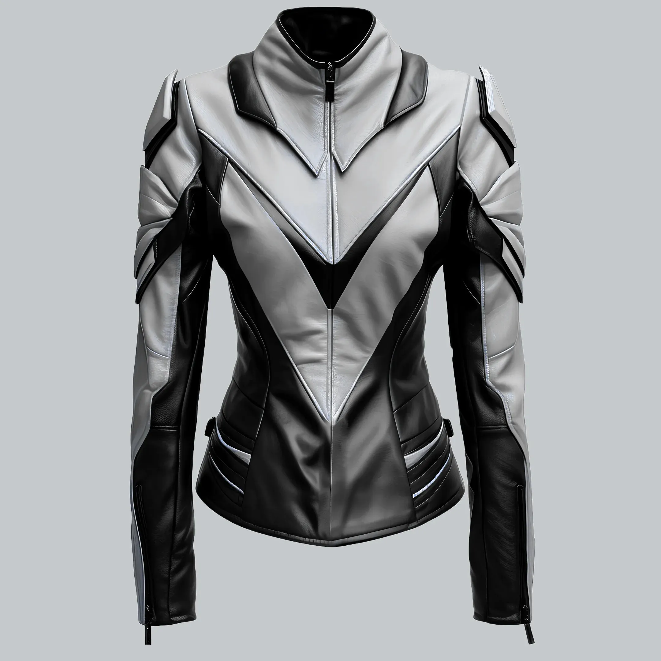 Black And White Faux Leather Biker Jacket