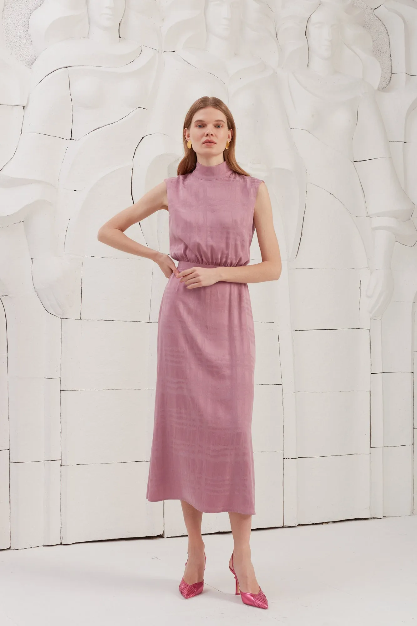 BLANCA lavender pink turtleneck midi dress