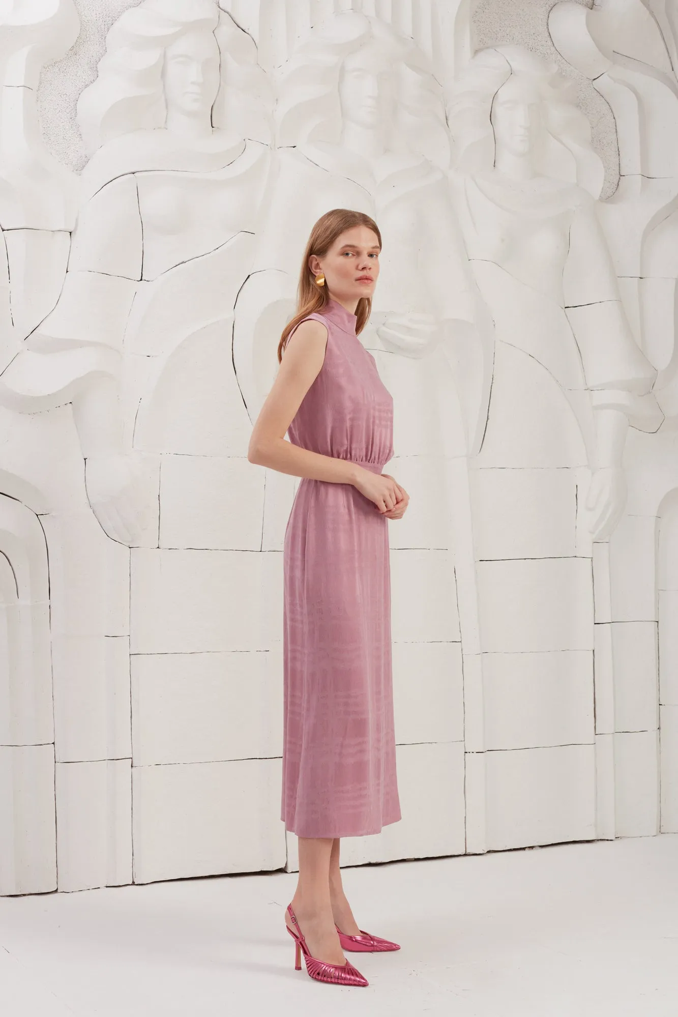BLANCA lavender pink turtleneck midi dress