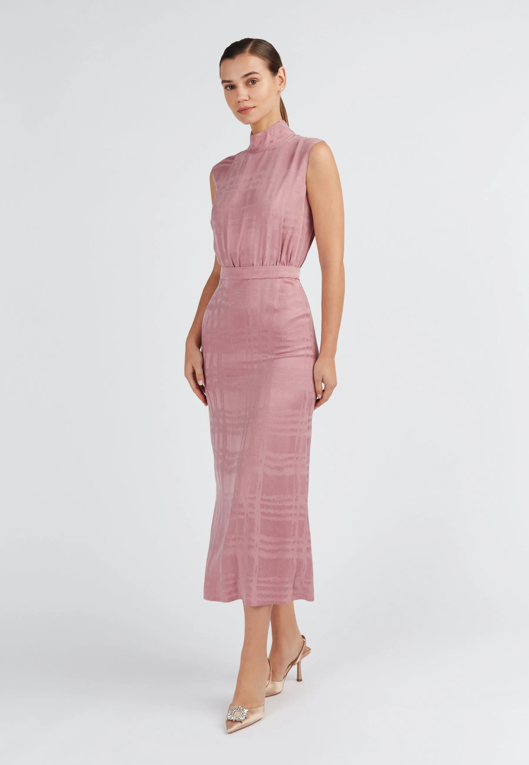BLANCA lavender pink turtleneck midi dress