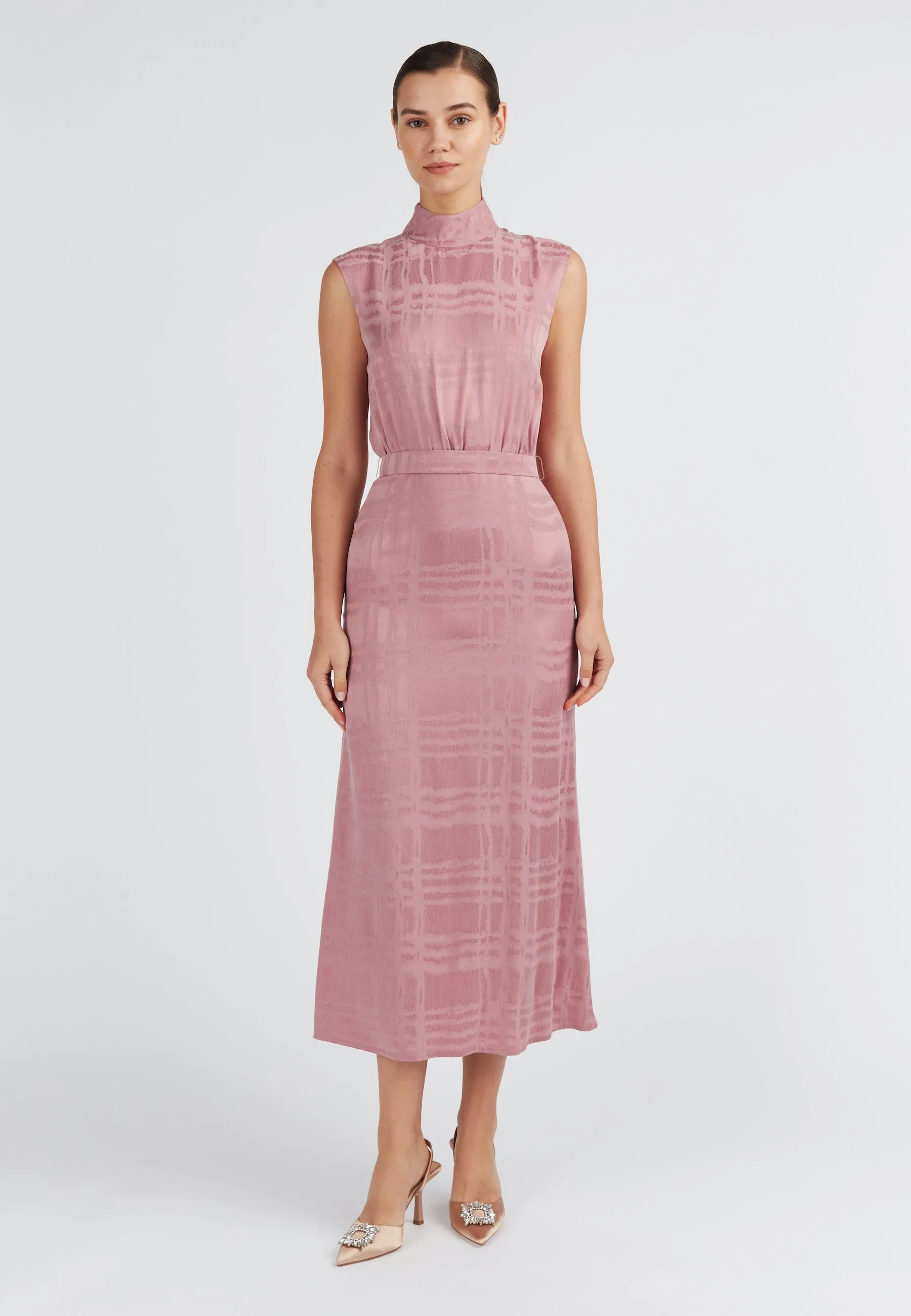 BLANCA lavender pink turtleneck midi dress