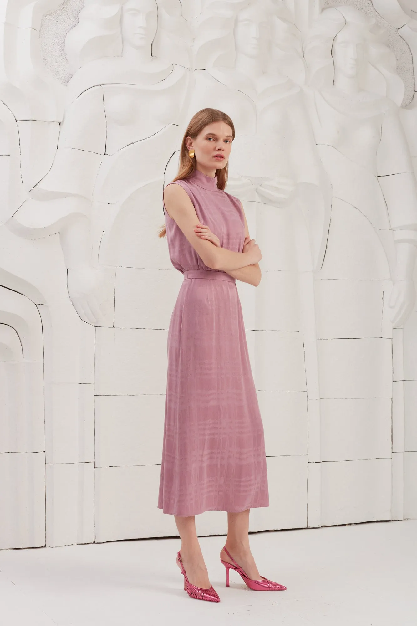 BLANCA lavender pink turtleneck midi dress