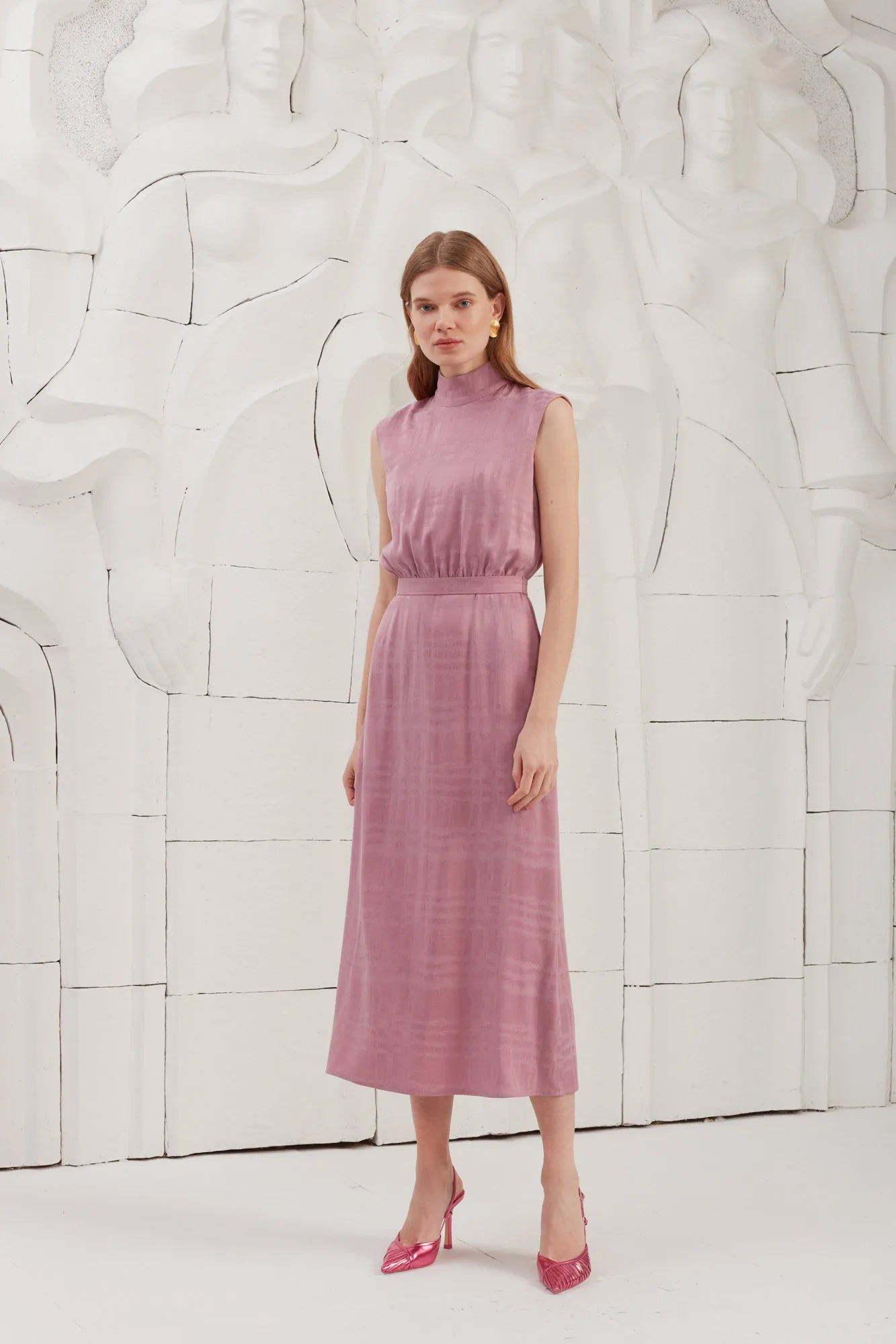 BLANCA lavender pink turtleneck midi dress