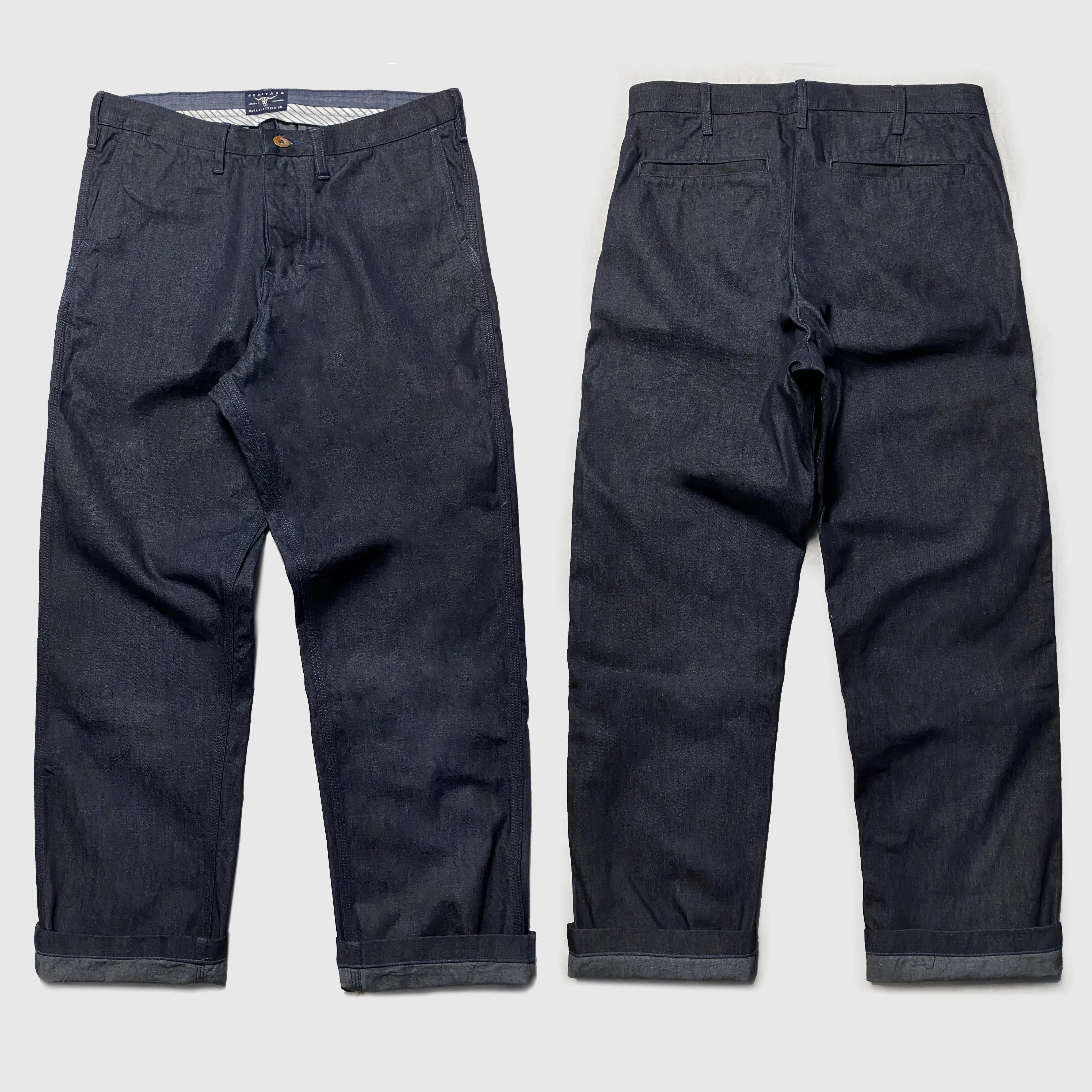 BZEN M.1028 1848.HARRY REGULAR STRAIGHT 5 POCKET FLAT FRONT DEAD STOCK WAILER DENIM AVONDALE MILLS CHINO-11OZ-RAW
