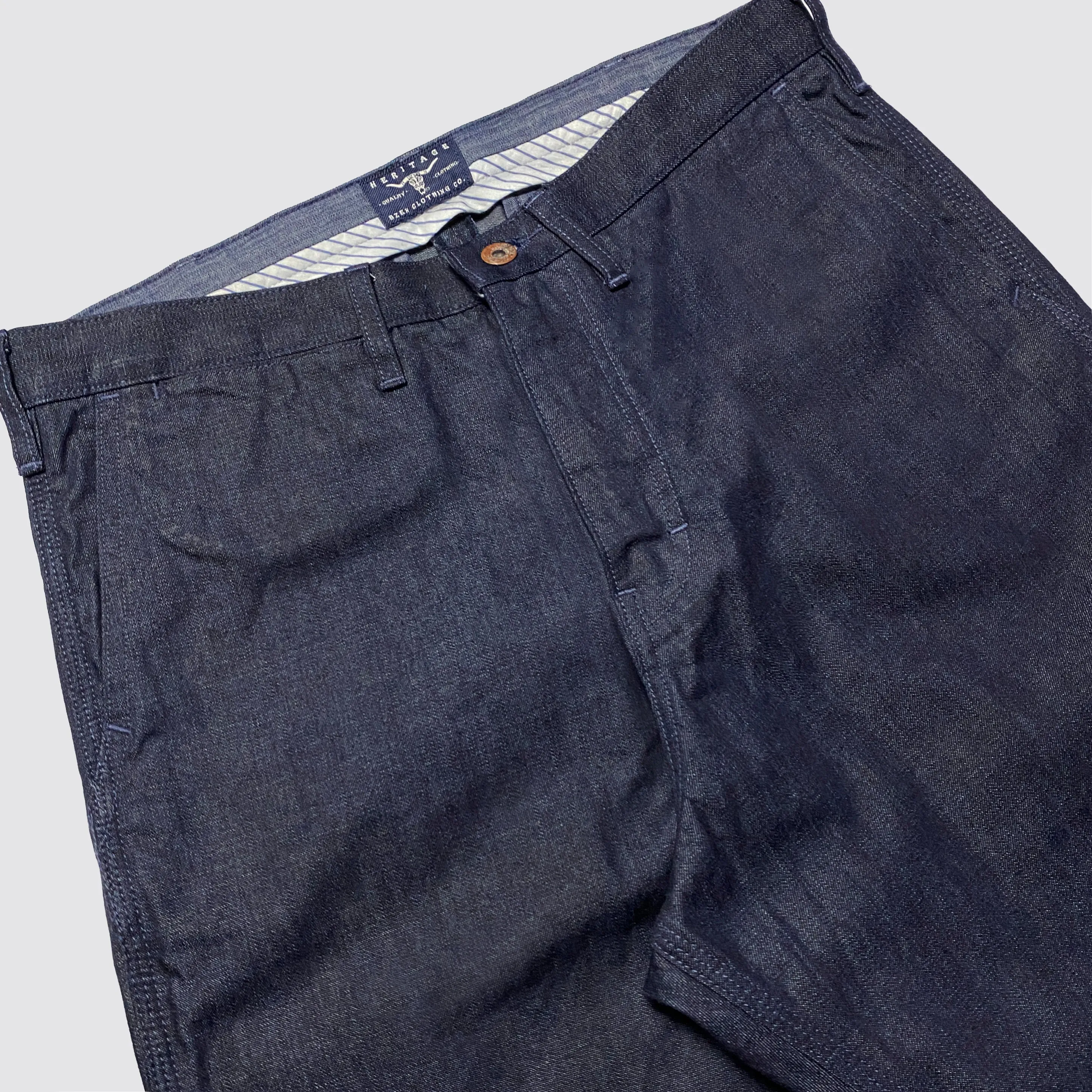 BZEN M.1028 1848.HARRY REGULAR STRAIGHT 5 POCKET FLAT FRONT DEAD STOCK WAILER DENIM AVONDALE MILLS CHINO-11OZ-RAW