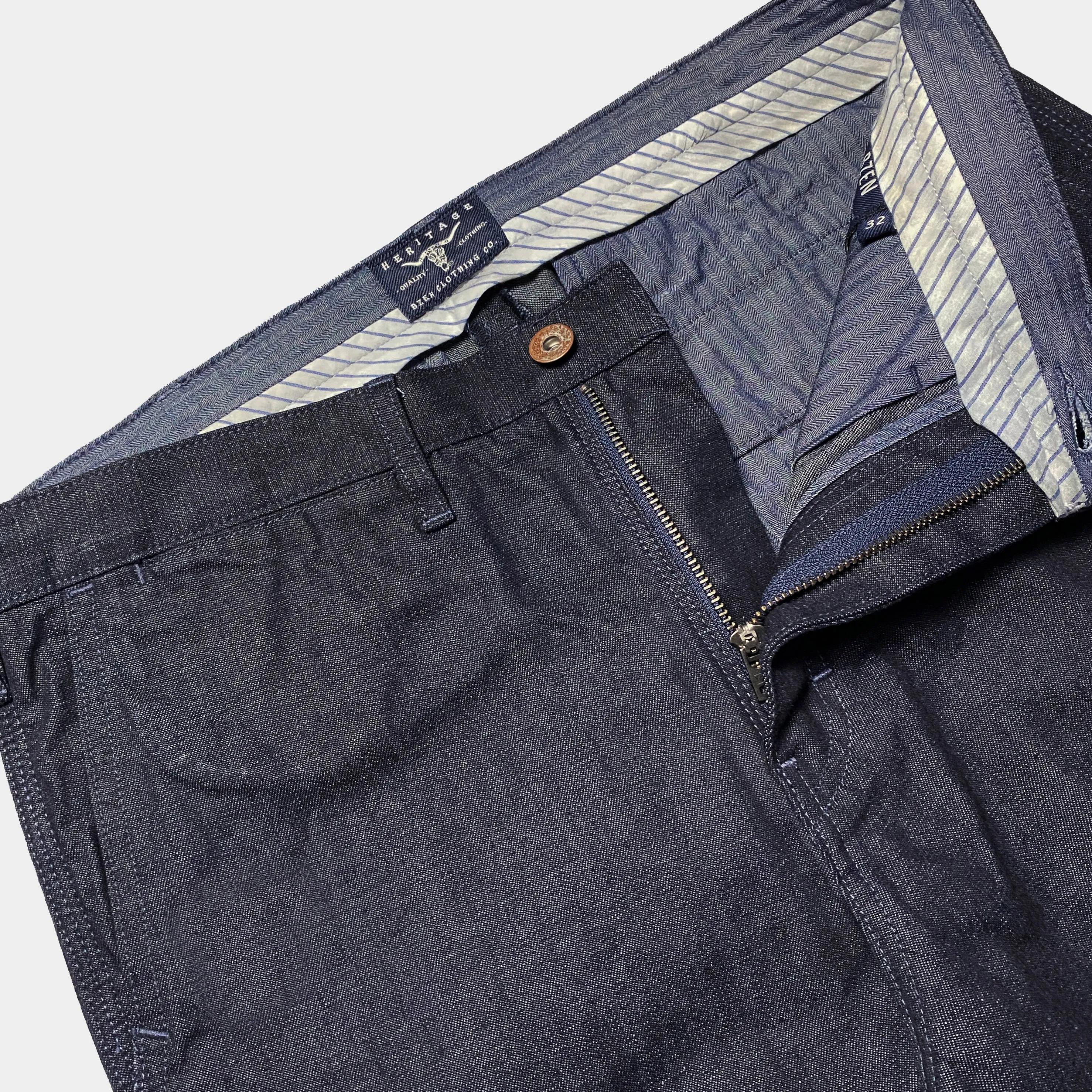 BZEN M.1028 1848.HARRY REGULAR STRAIGHT 5 POCKET FLAT FRONT DEAD STOCK WAILER DENIM AVONDALE MILLS CHINO-11OZ-RAW
