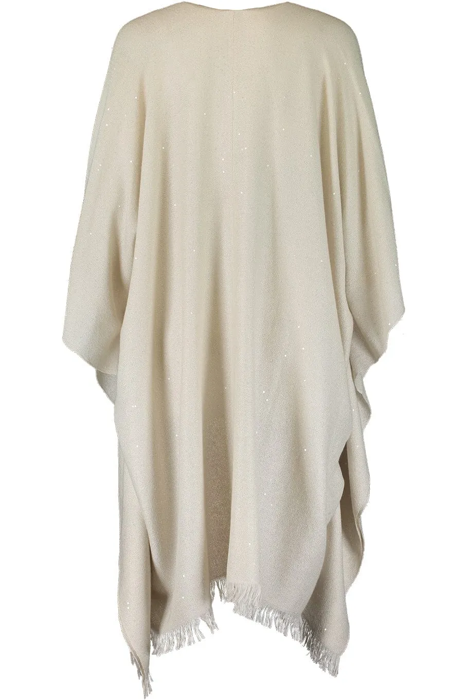 Cashmere Silk Paillette Poncho - Latte