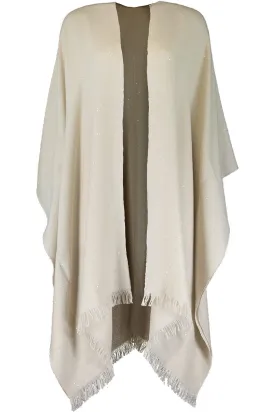 Cashmere Silk Paillette Poncho - Latte
