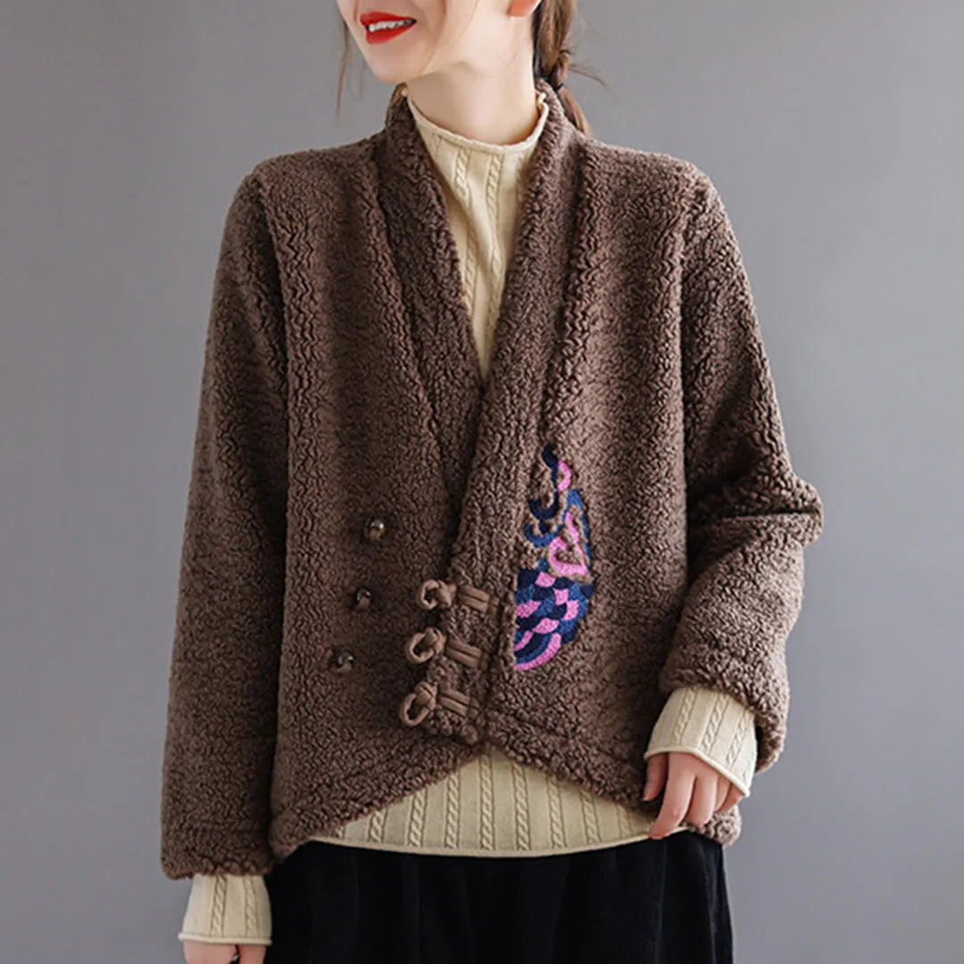 Casual Solid Fleece Shearling Jacket