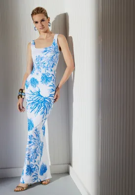 Caterina Long Stretch Knit Dress in Toile de Reef