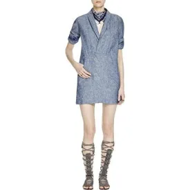 Chambray Wrap Casual Dress Blue Xs