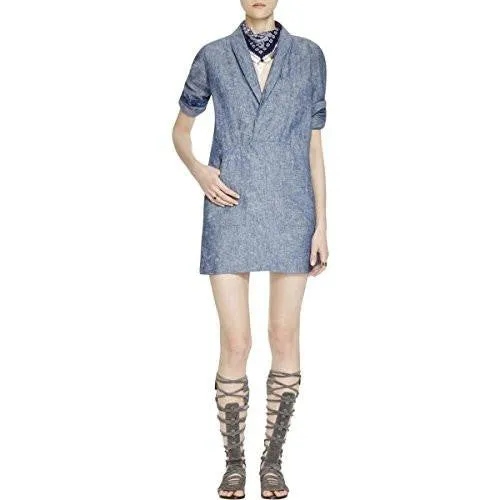 Chambray Wrap Casual Dress Blue Xs