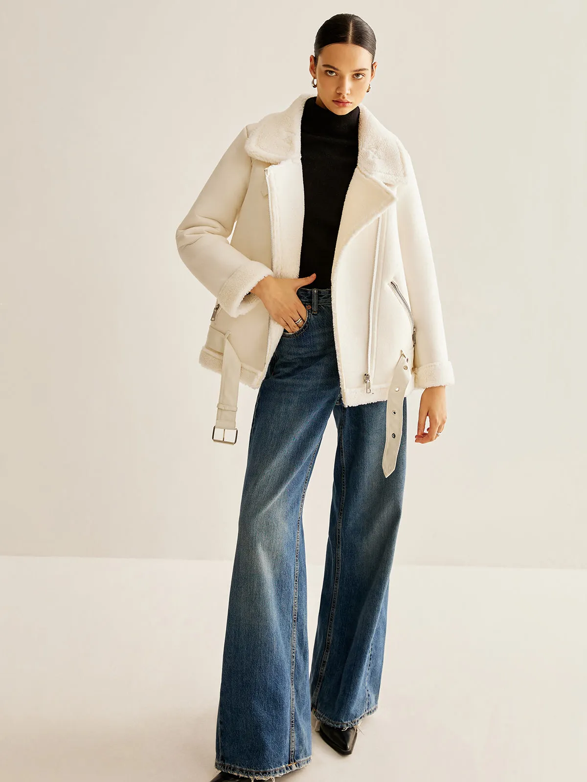 Chicmy-Autumn Jackets Outwear Asymmetrical Zipper Fleece Jacket