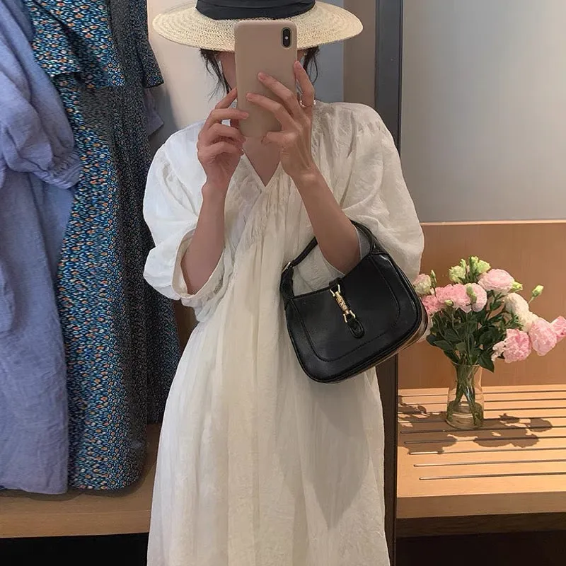 Cloud Touch Loose Fitting Cross Over Wrap Midi Dress