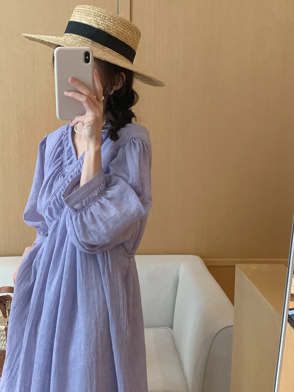 Cloud Touch Loose Fitting Cross Over Wrap Midi Dress
