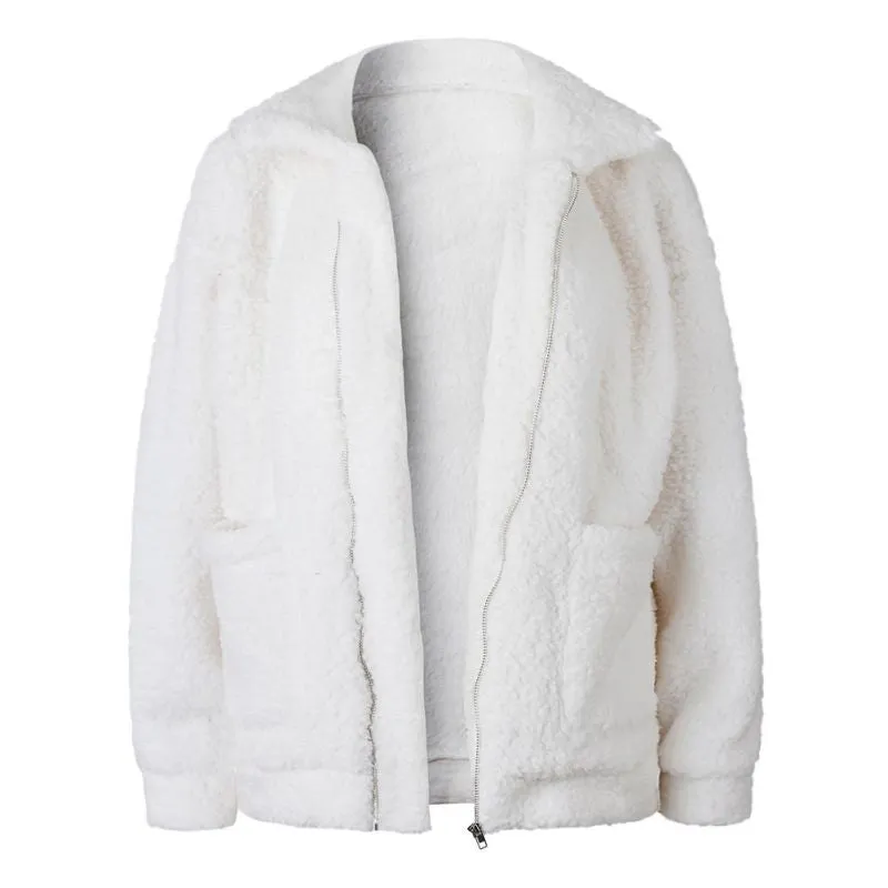 Elegant Faux Fur Coat Women 2019 Autumn Winter Warm Soft Zipper Fur Jacket Female Plush Overcoat Pocket Casual Teddy Outwear