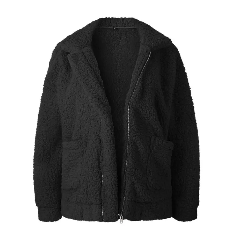 Elegant Faux Fur Coat Women 2019 Autumn Winter Warm Soft Zipper Fur Jacket Female Plush Overcoat Pocket Casual Teddy Outwear