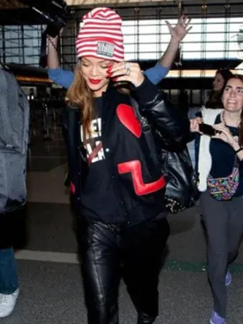 Elegant Red Heart Leather Jacket Worn By Rihanna | Rihanna Elegant Red Heart Leather Jacket