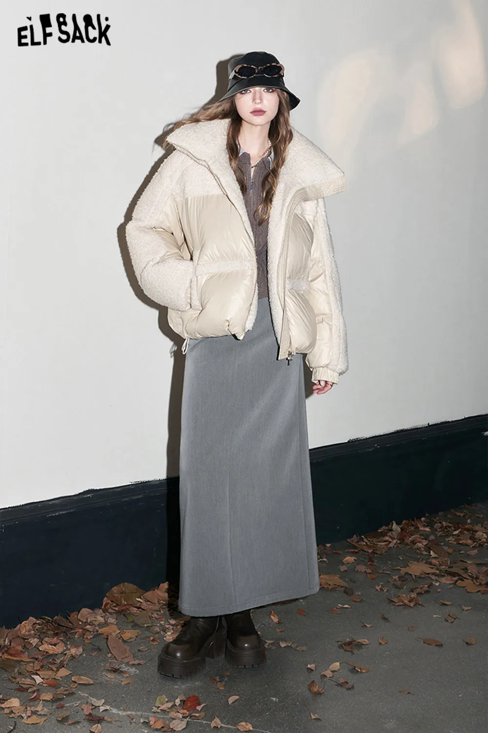 ELFSACK Kawaii Down Coats Women 2023 Winter New Plus Size Designer Jackets