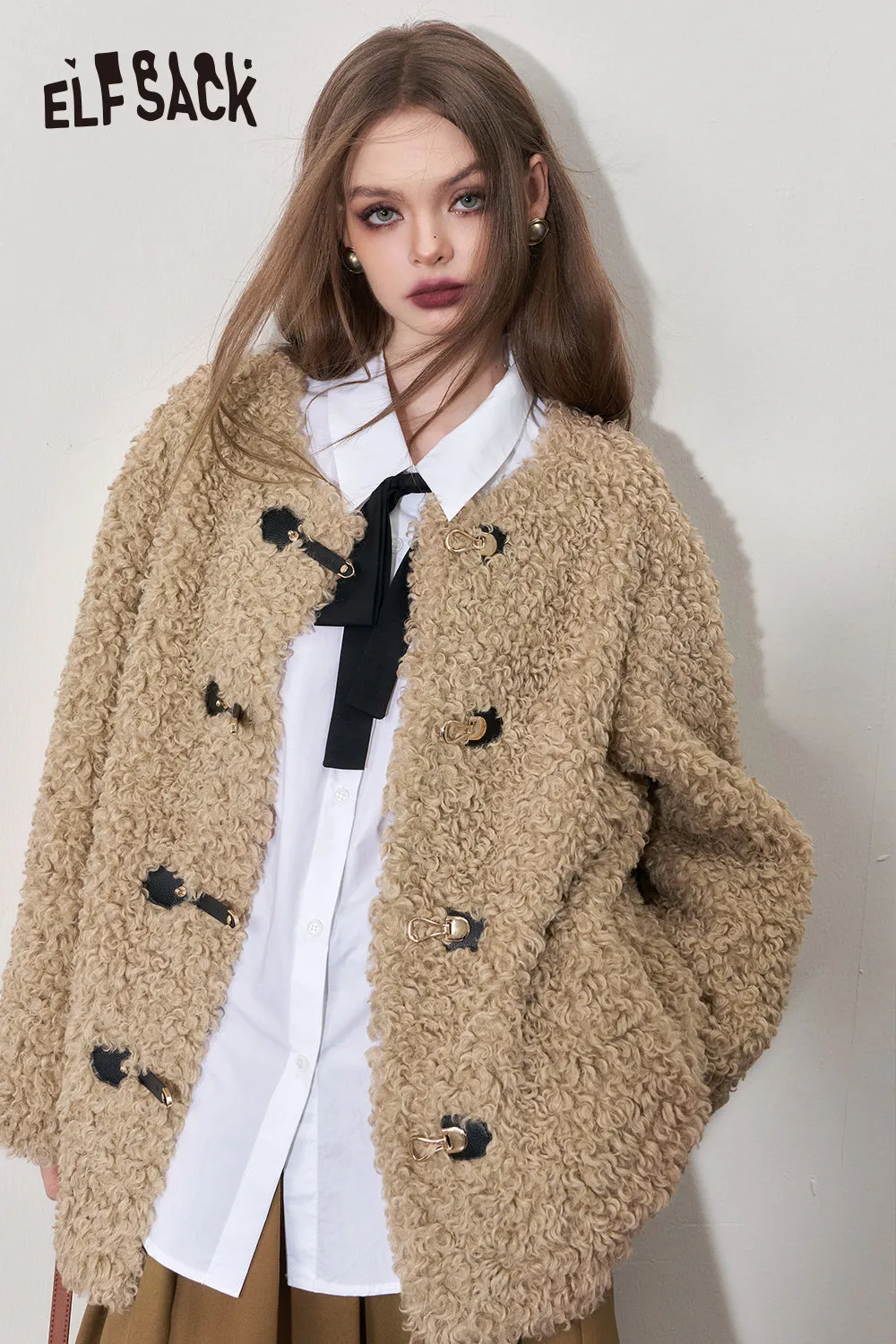 ELFSACK Korean Fashion Fleece Cotton Coats Women 2023 Winter Designer Clothes
