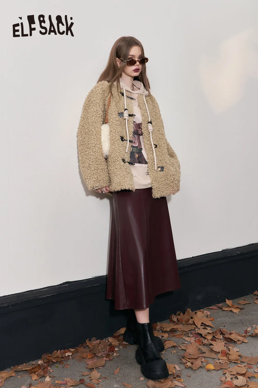 ELFSACK Korean Fashion Fleece Cotton Coats Women 2023 Winter Designer Clothes