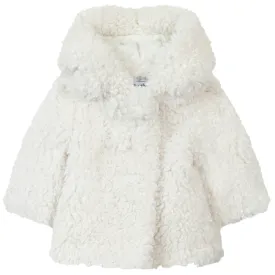 Faux Fur Hooded Baby Coat, White