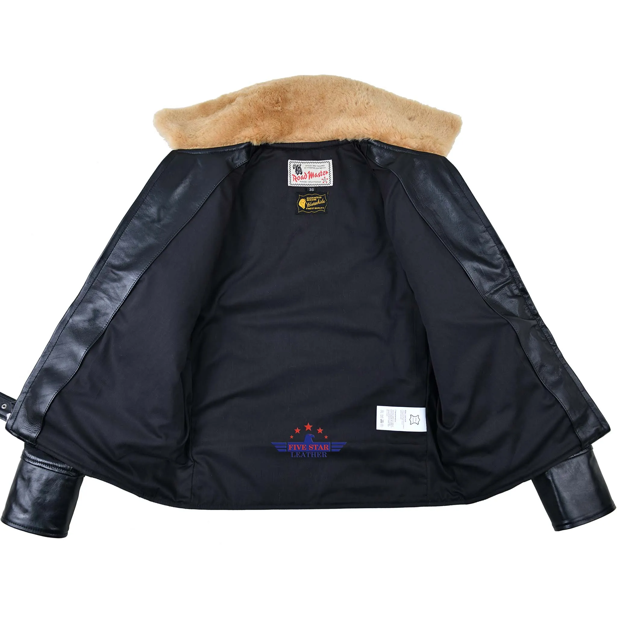 FiveStar Leather 1930s Grizzly Jacket Blonde Fur with HorseHide Black Leather