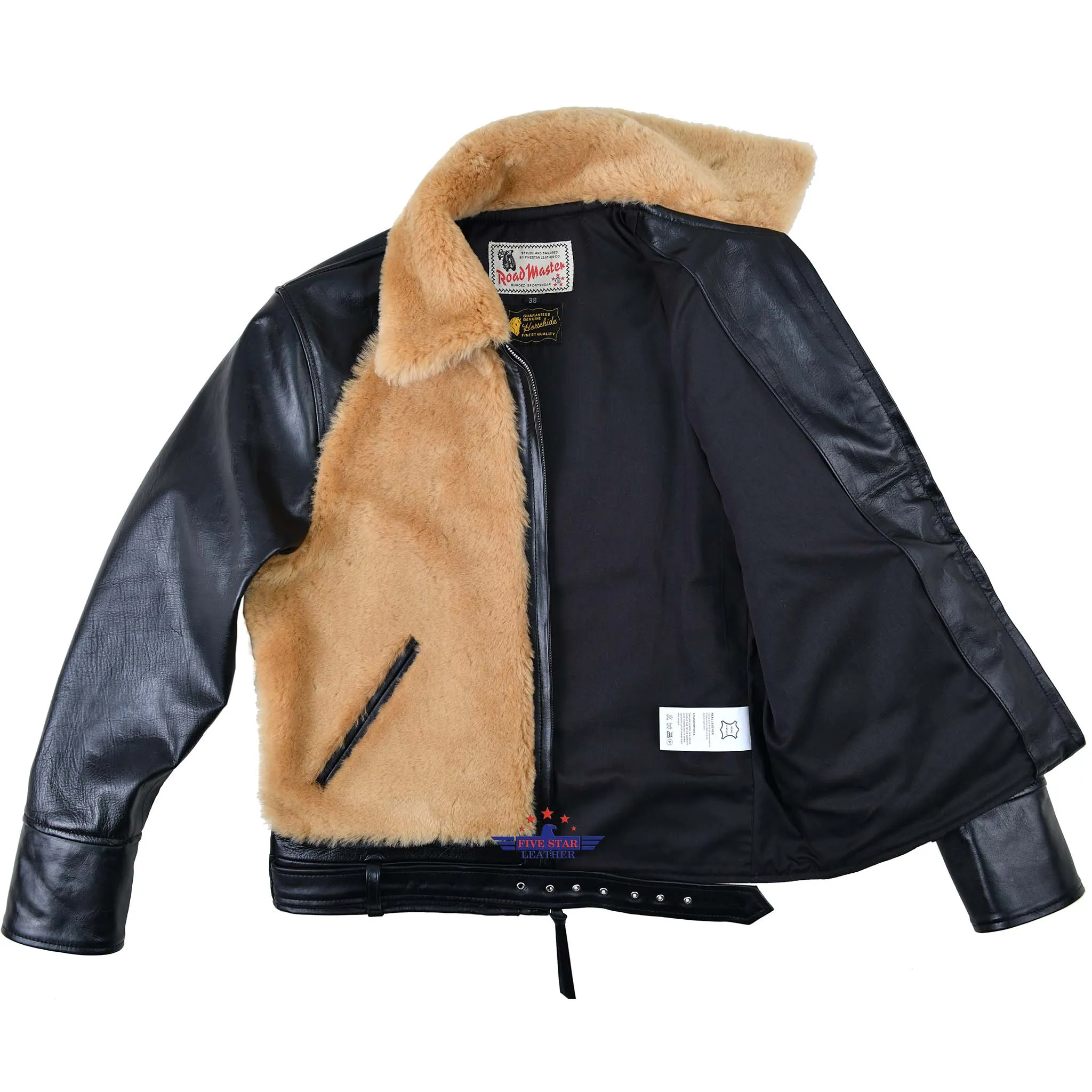 FiveStar Leather 1930s Grizzly Jacket Blonde Fur with HorseHide Black Leather