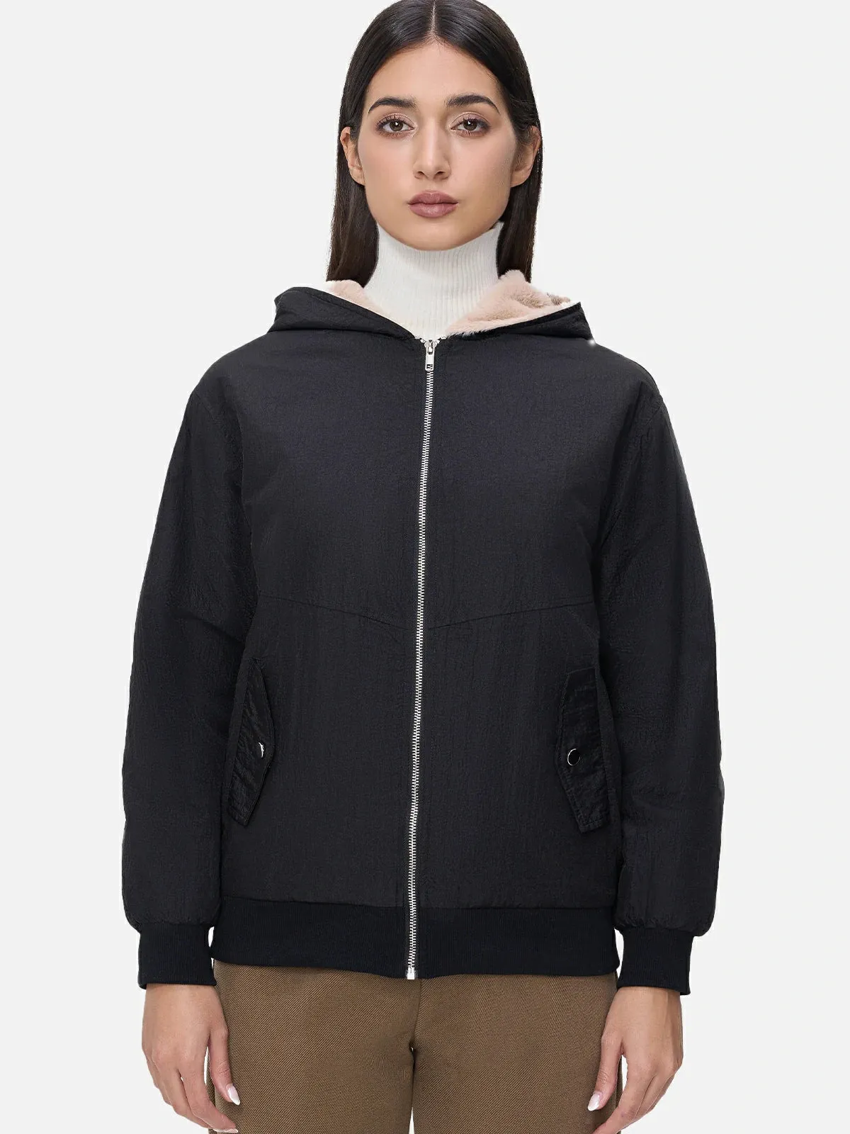 Full Zip-Up Hooded Fleece-Line Jacket
