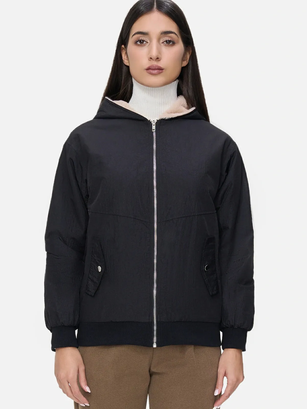 Full Zip-Up Hooded Fleece-Line Jacket