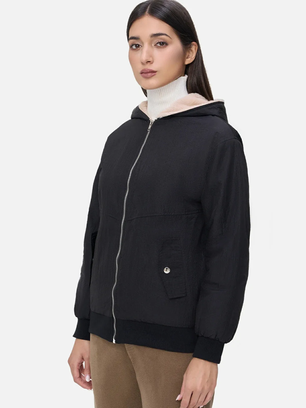 Full Zip-Up Hooded Fleece-Line Jacket