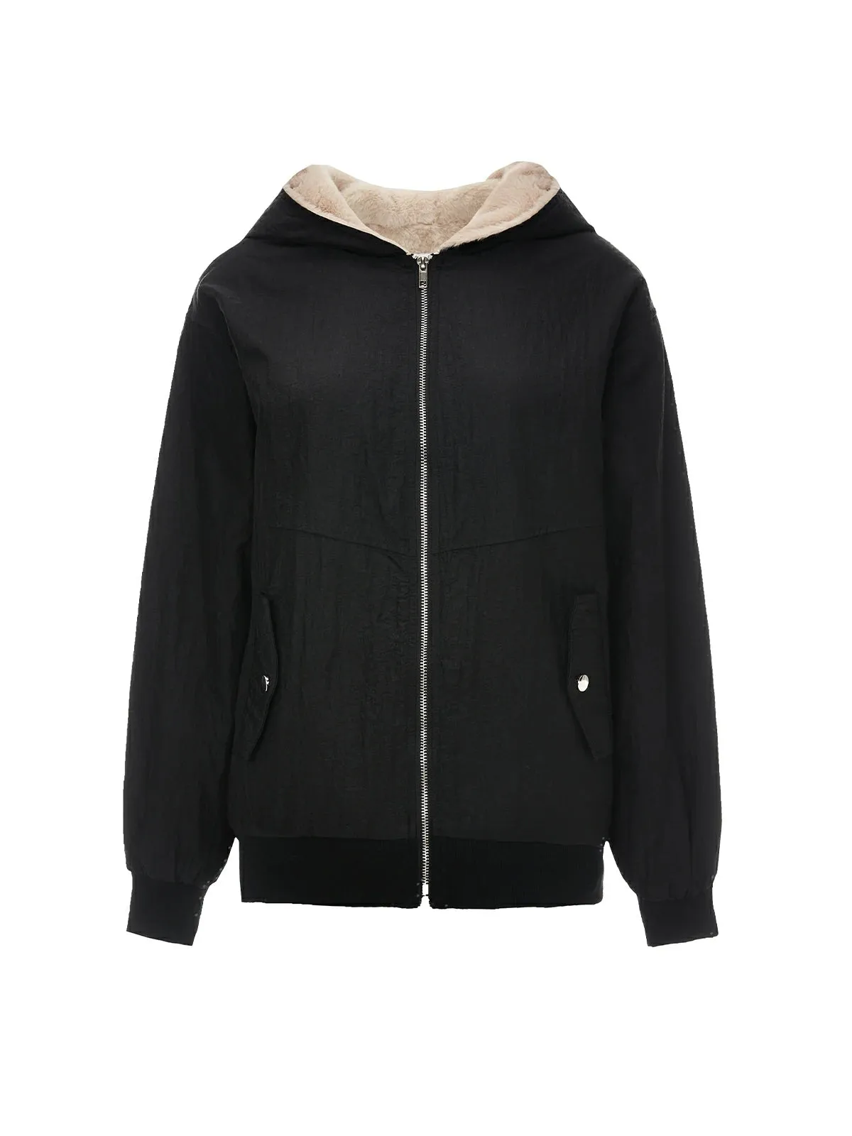 Full Zip-Up Hooded Fleece-Line Jacket