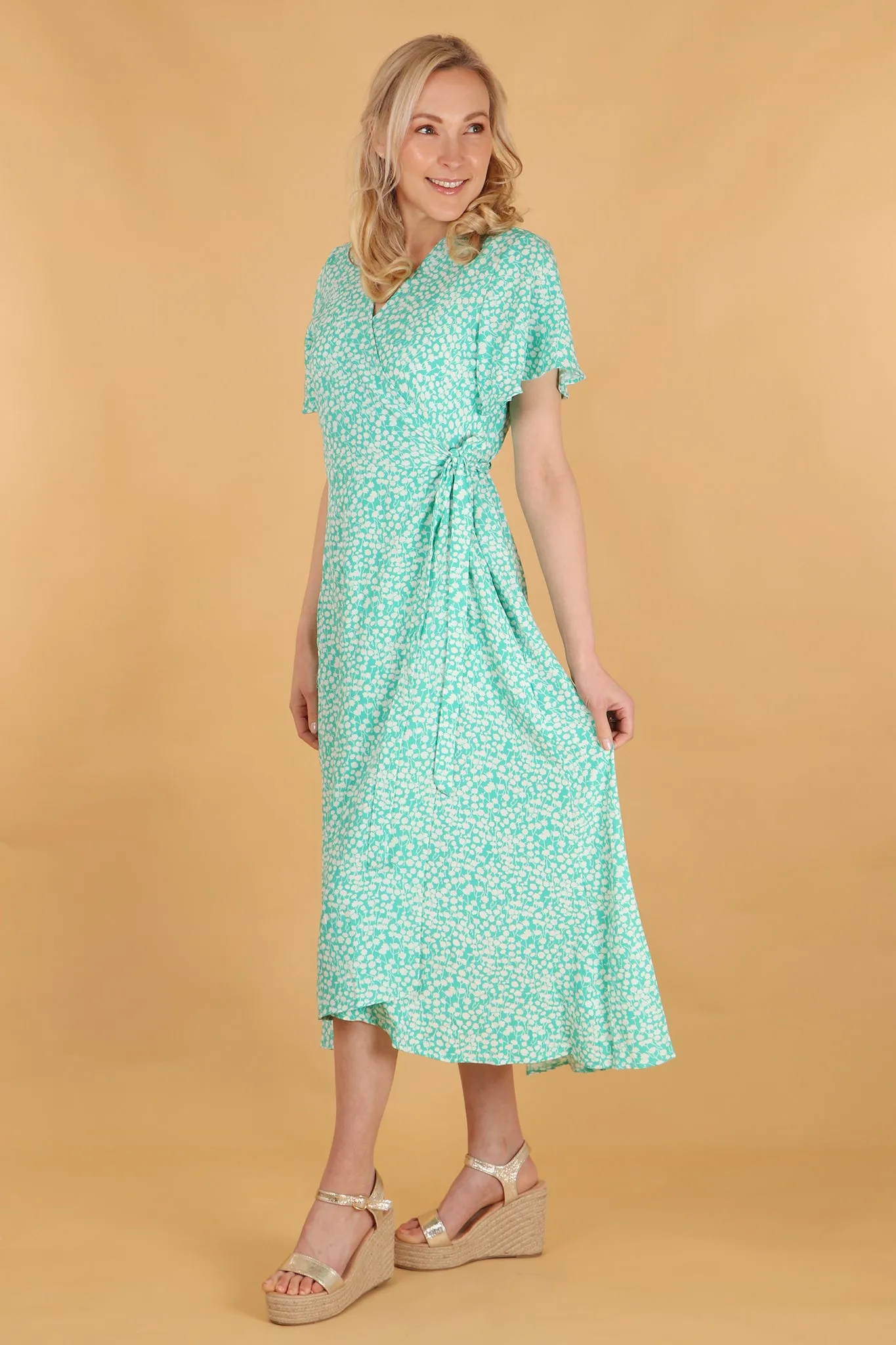 Gillian Wrap Dress - Green, Ditsy Floral