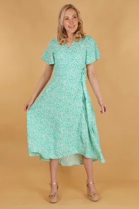Gillian Wrap Dress - Green, Ditsy Floral