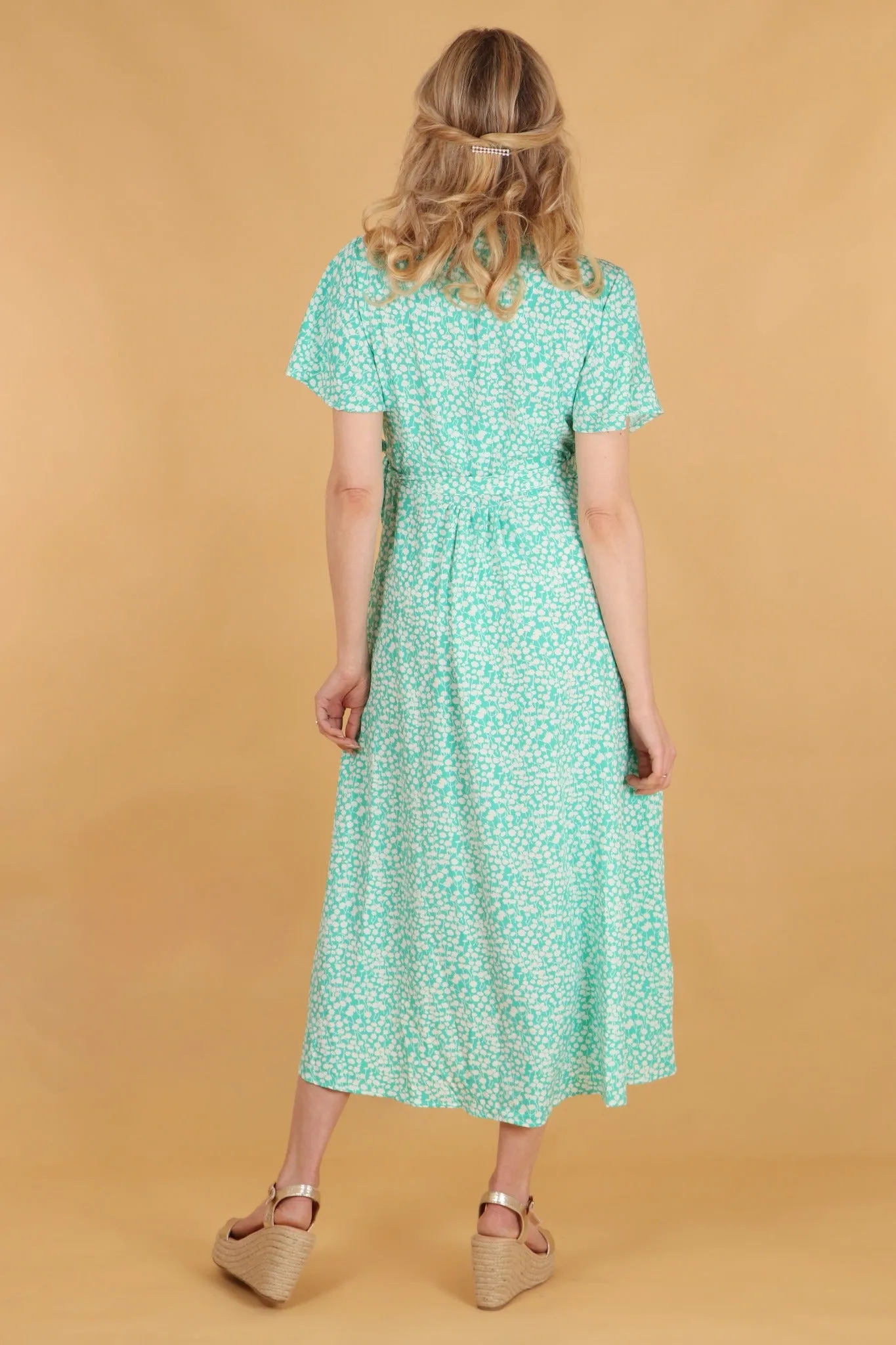 Gillian Wrap Dress - Green, Ditsy Floral
