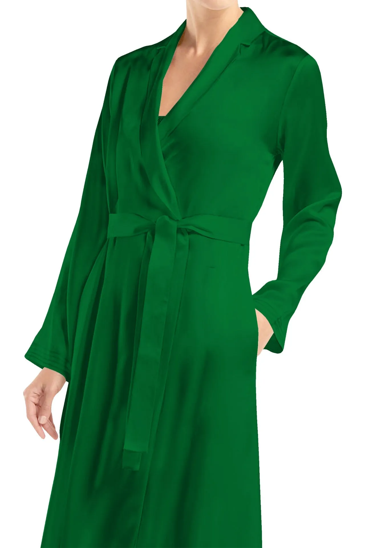 Green Midi Length Wrap Dress Made with Vegan Silk
