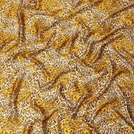 Grey premium 100% Pure silk satin fabric with black and mustard yellow print in animal skin design-D9291