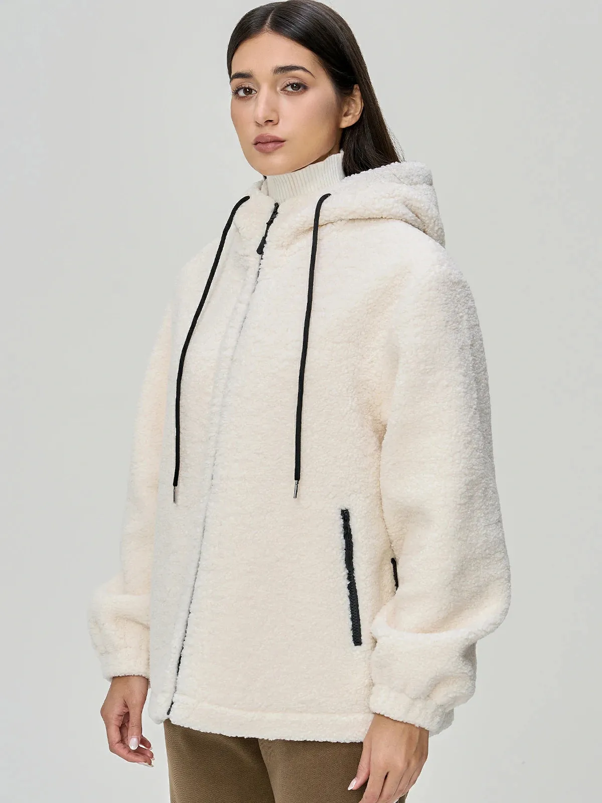 Hooded Full-Zip Fleece Fuzzy Jacket