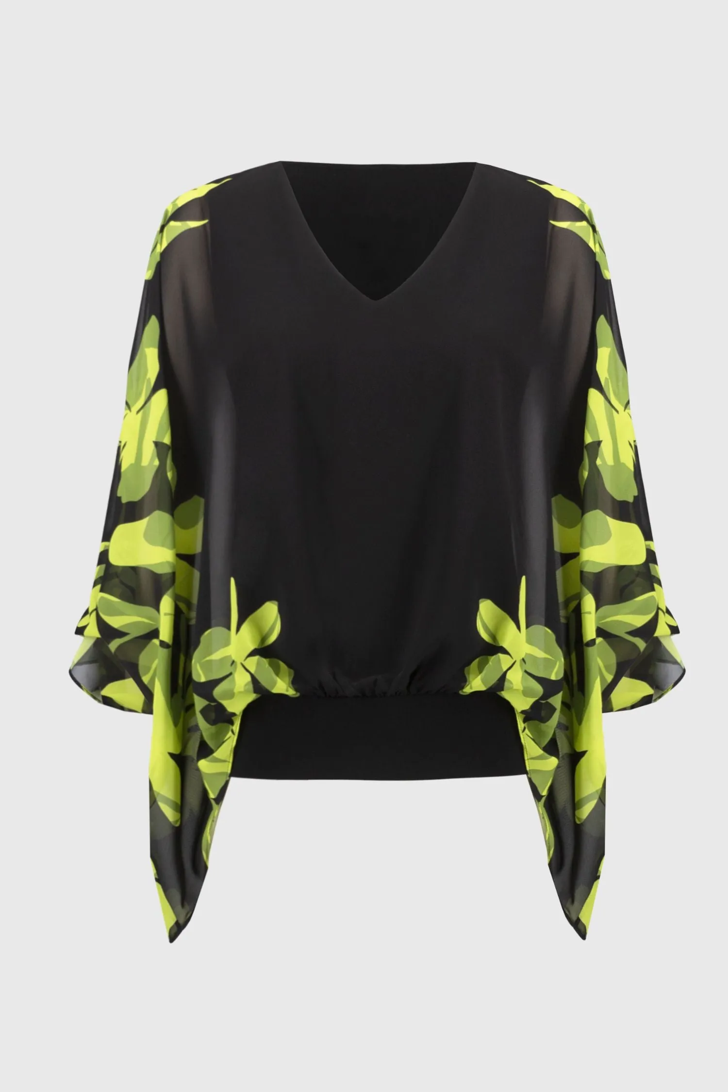 Joseph Ribkoff Chiffon And Silky Knit Floral Poncho Top - Style 251147-BLK/MULTI