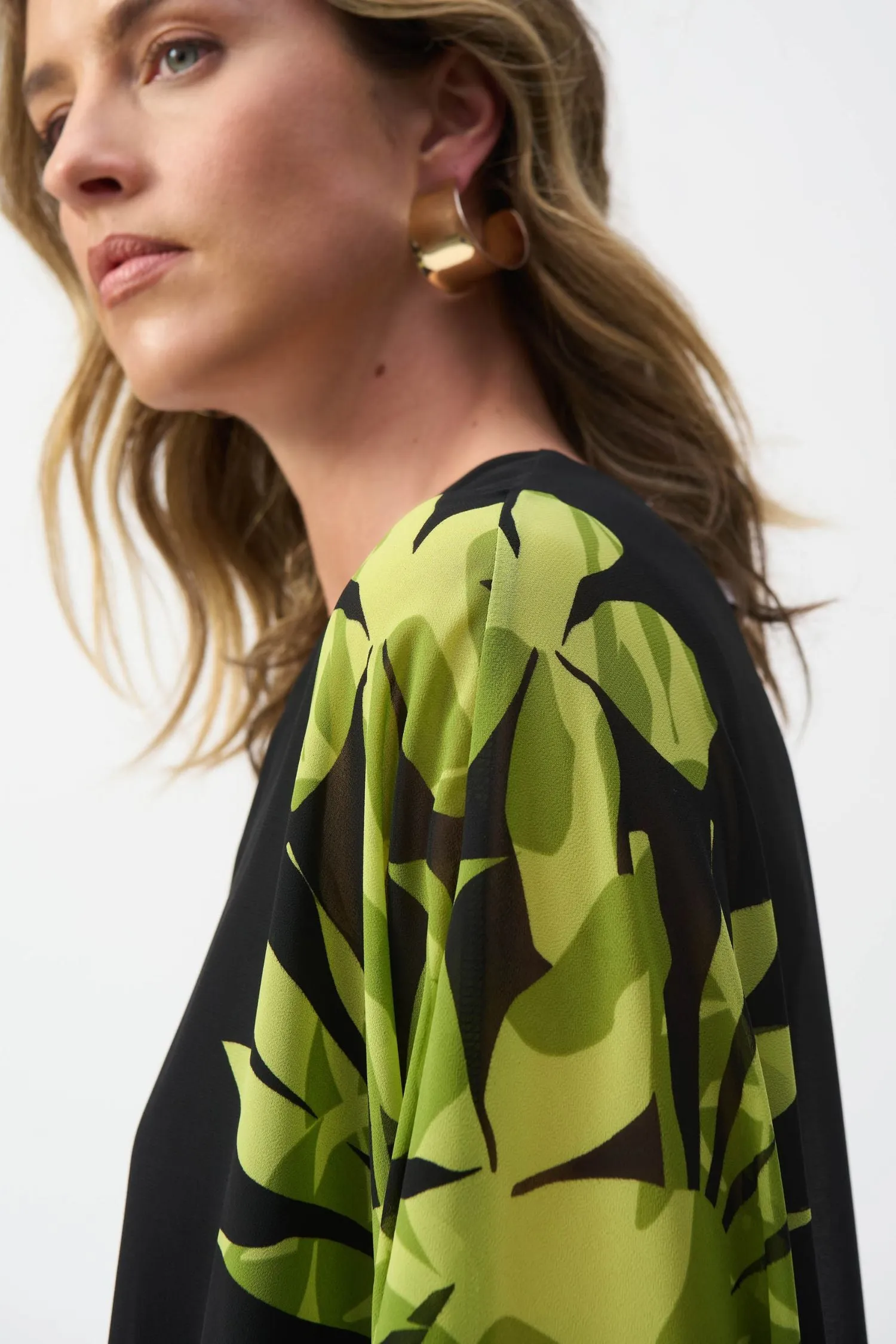 Joseph Ribkoff Chiffon And Silky Knit Floral Poncho Top - Style 251147-BLK/MULTI