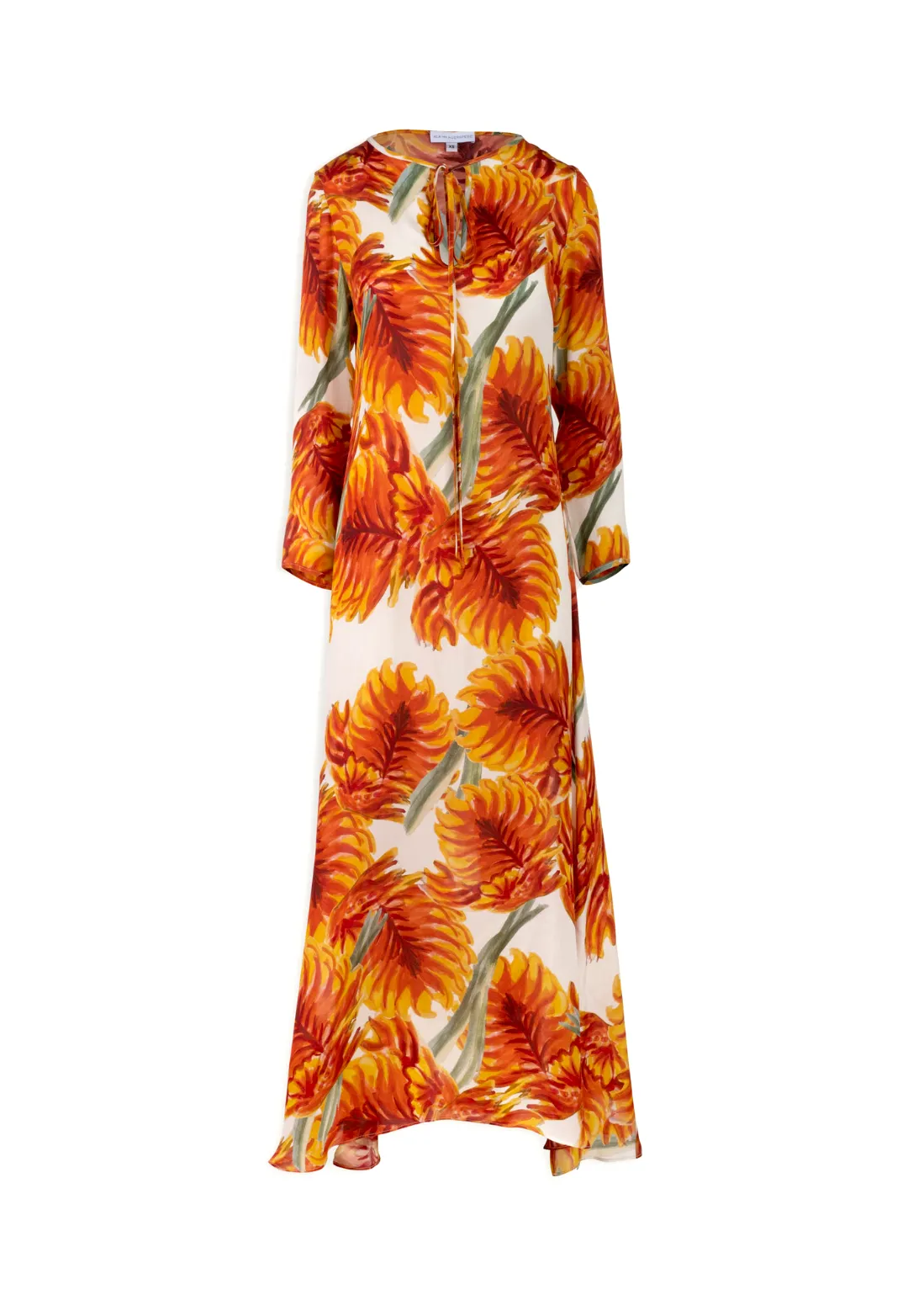 Kira Silk Keyhole Kaftan in Fire Palm