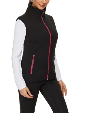 Ladies Sleeveless Jacket-🔥SO® Black with Rose Red Zipper Fleece Outdoor Short Running Vest Fleece Vest Riding Vest Softshell Vest Sleeveless Jacket Lightweight Elegant Windproof Warm with Zip for Running Hiking Winter