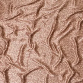 Latte beige pure silk satin fabric with grey and sandy brown print in paisley design-D8216