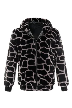Leopard Faux Fur Zip-Up Hoodie Men's Coat